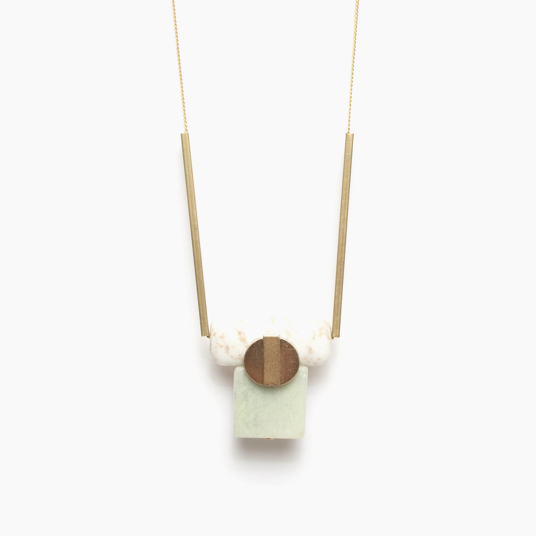 White and Green Stone Geometric Pendant Necklace