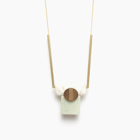 White and Green Stone Geometric Pendant Necklace
