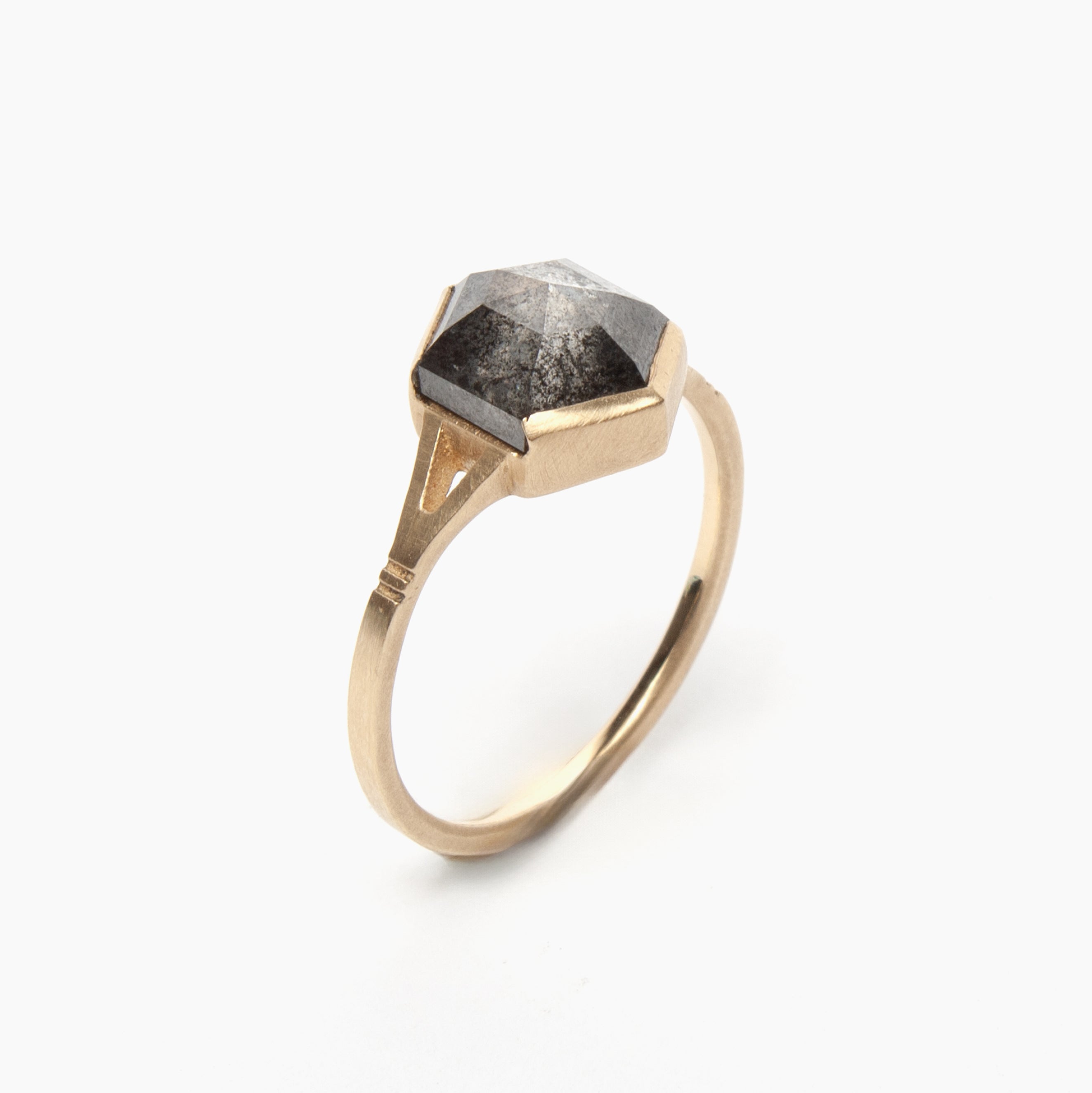 Dea ring - Hexagon Salt & Pepper Diamond ring