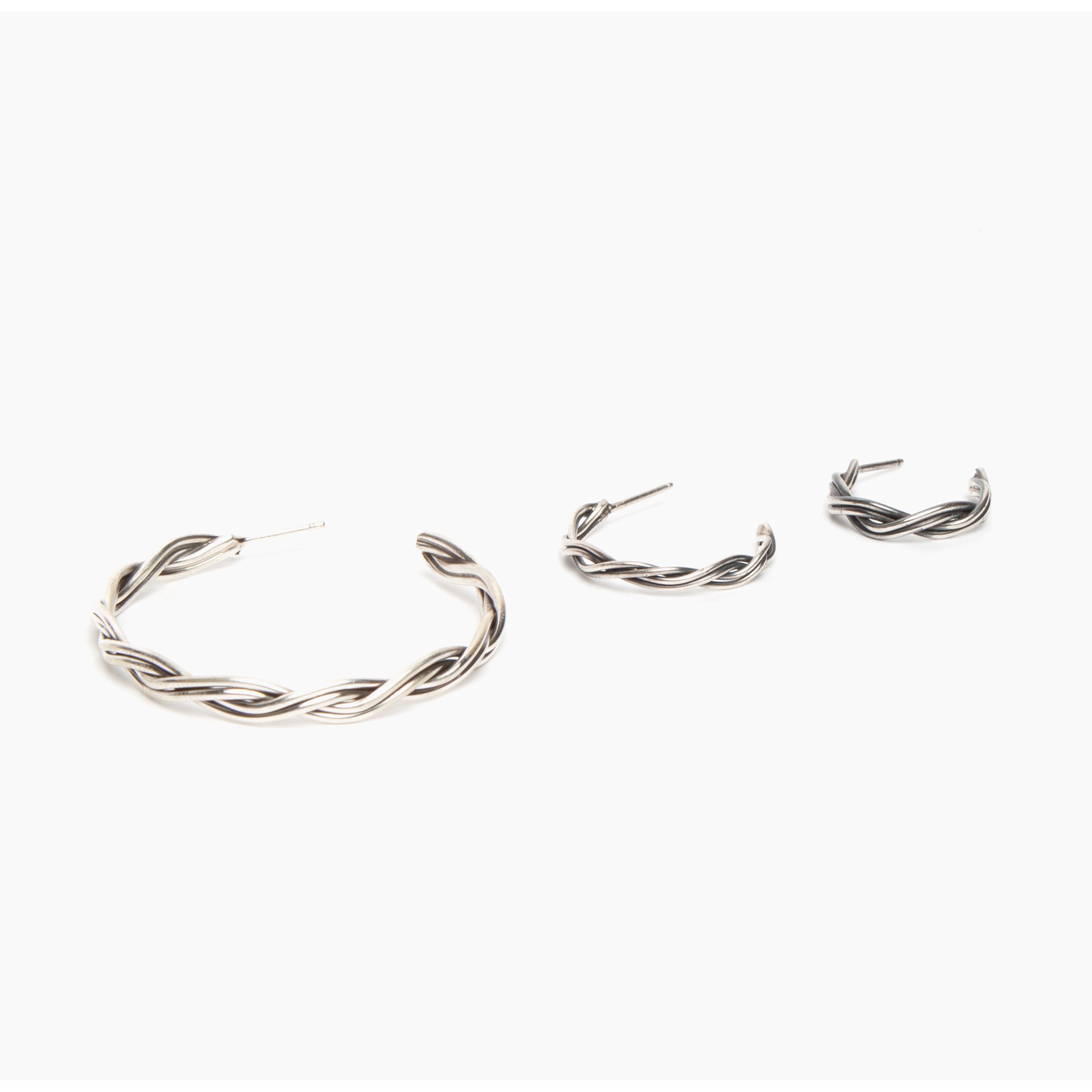 Four Strand Braided Sterling Silver Hoop Earrings