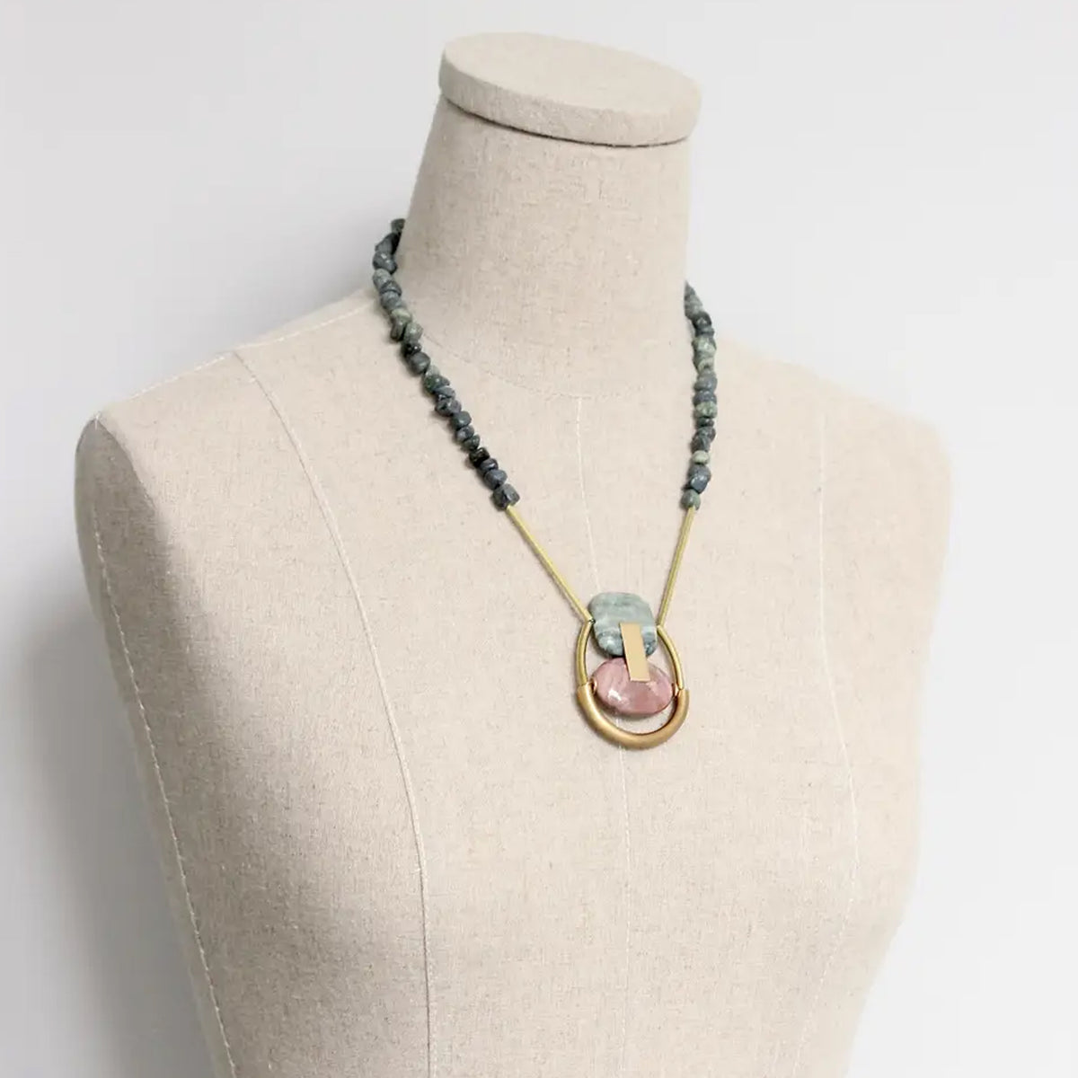Geometric Serpentine and Jasper Necklace