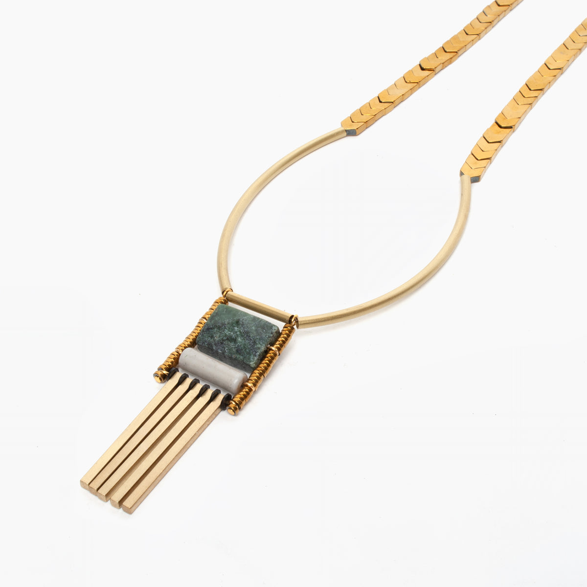 Geometric Serpentine and Gold Necklace