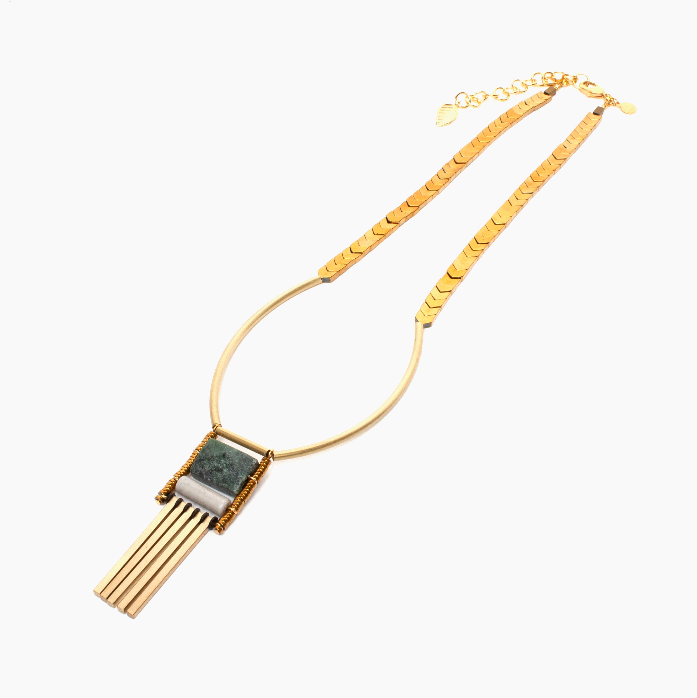 Geometric Serpentine and Gold Necklace
