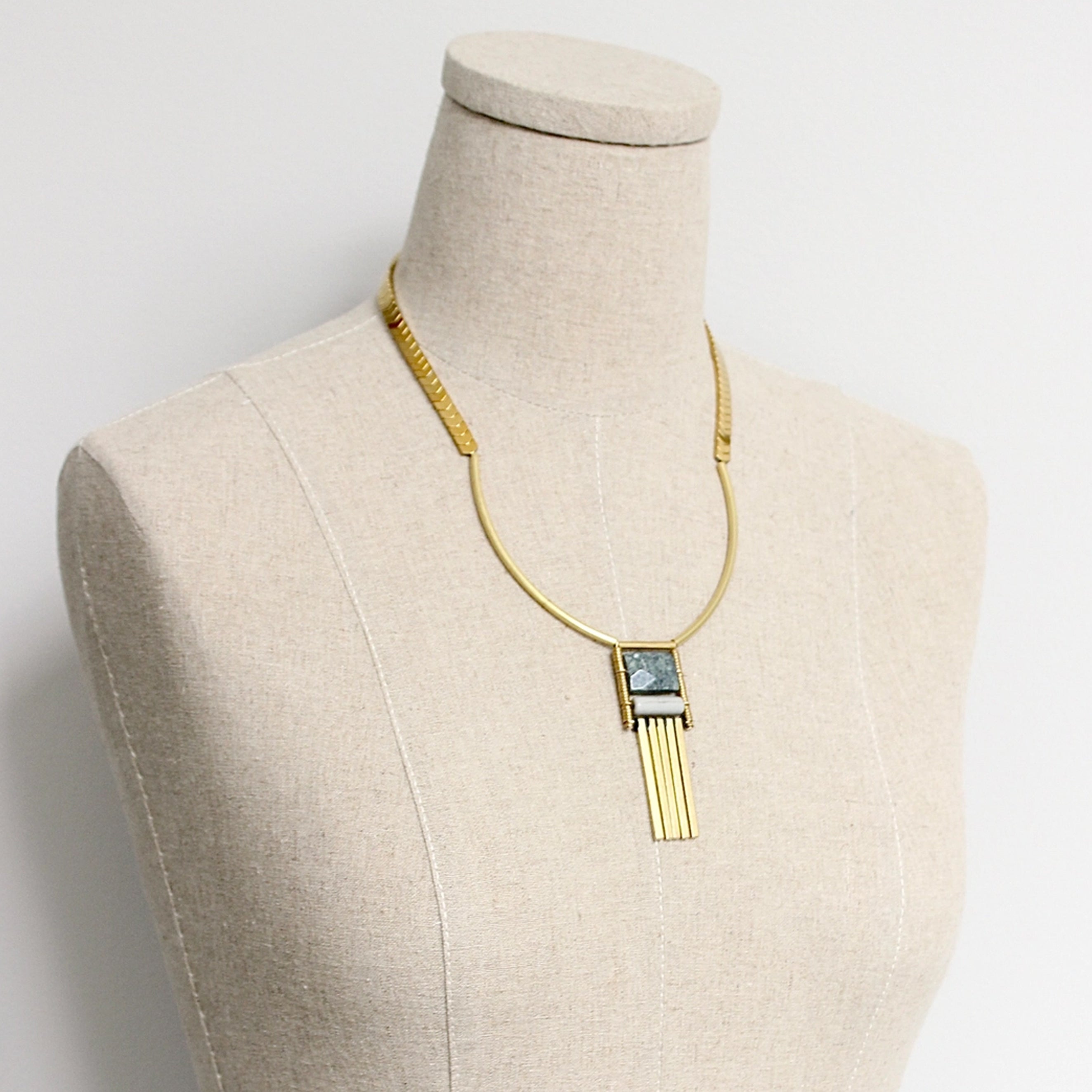 Geometric Serpentine and Gold Necklace