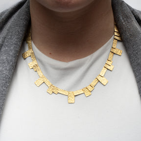 Hammered Delicate Long Tab Link Necklace