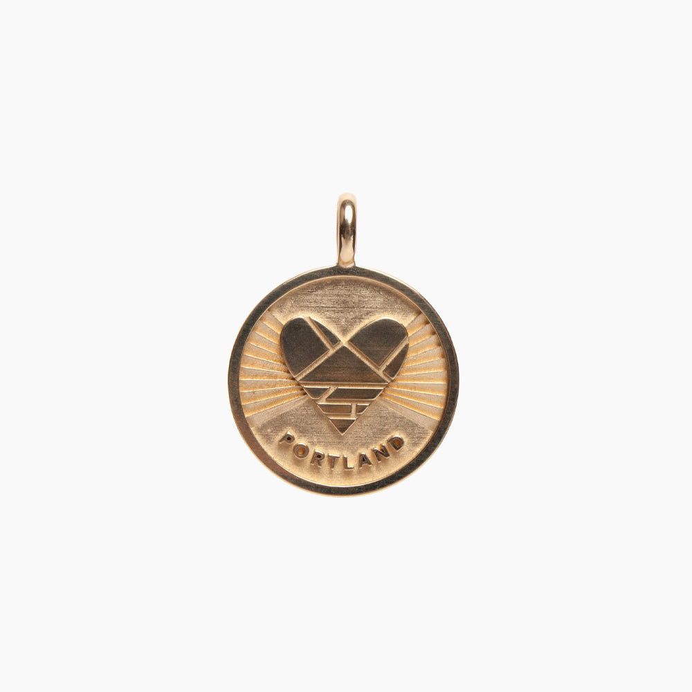 14k Gold Heart + Portland medallion (chain optional)