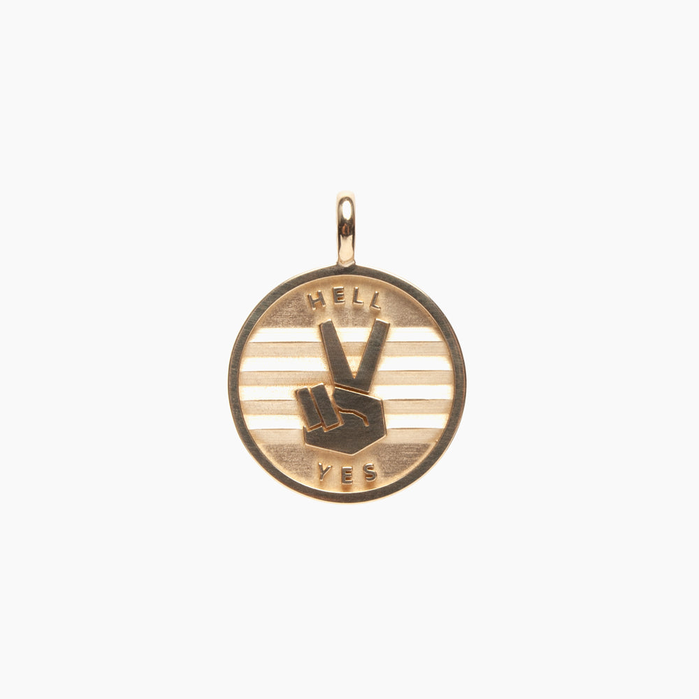 14k Gold Peace + Hell Yes medallion (chain optional) - presale