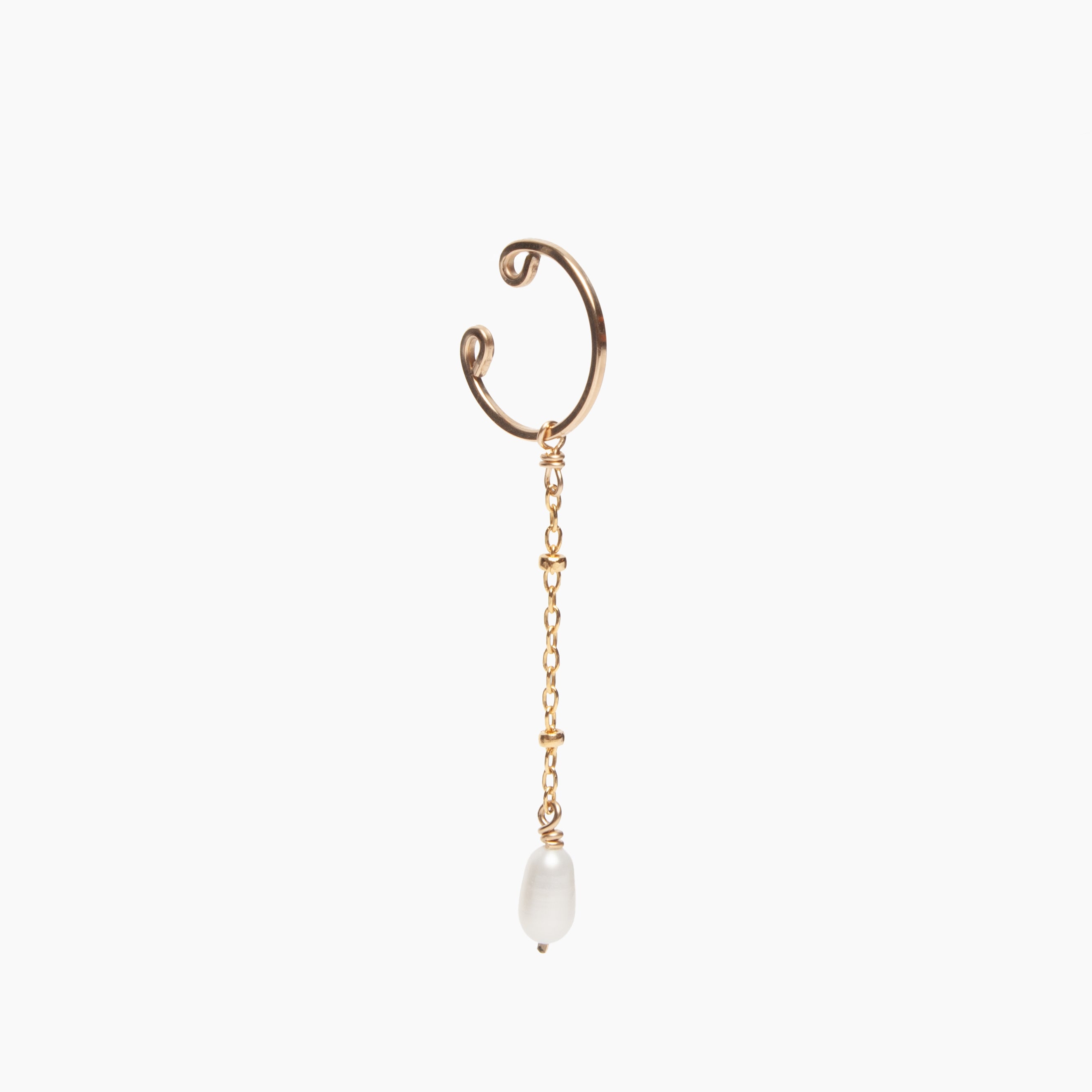 Pearl Saturn Chain Dangle Ear Cuff