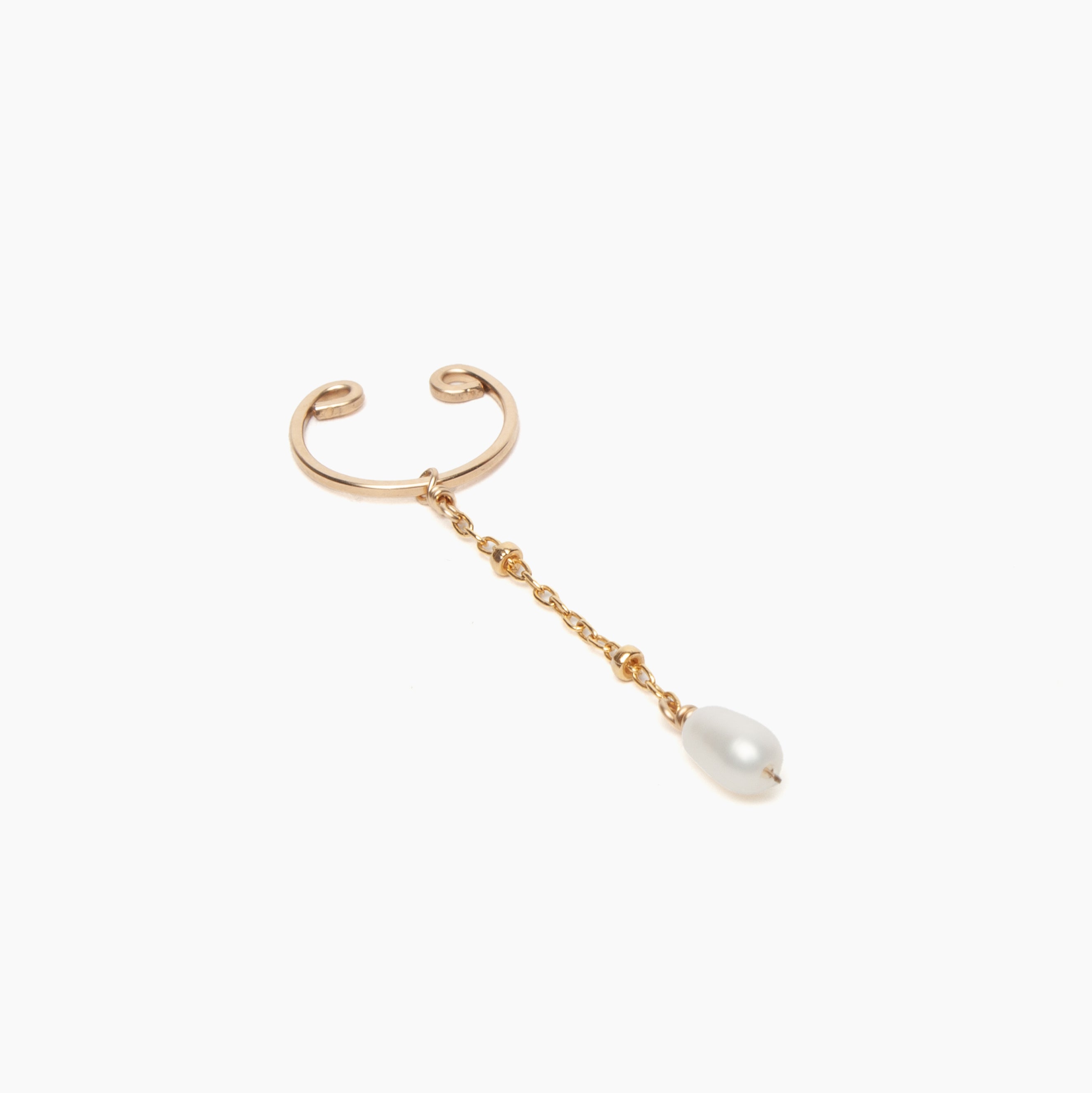 Pearl Saturn Chain Dangle Ear Cuff