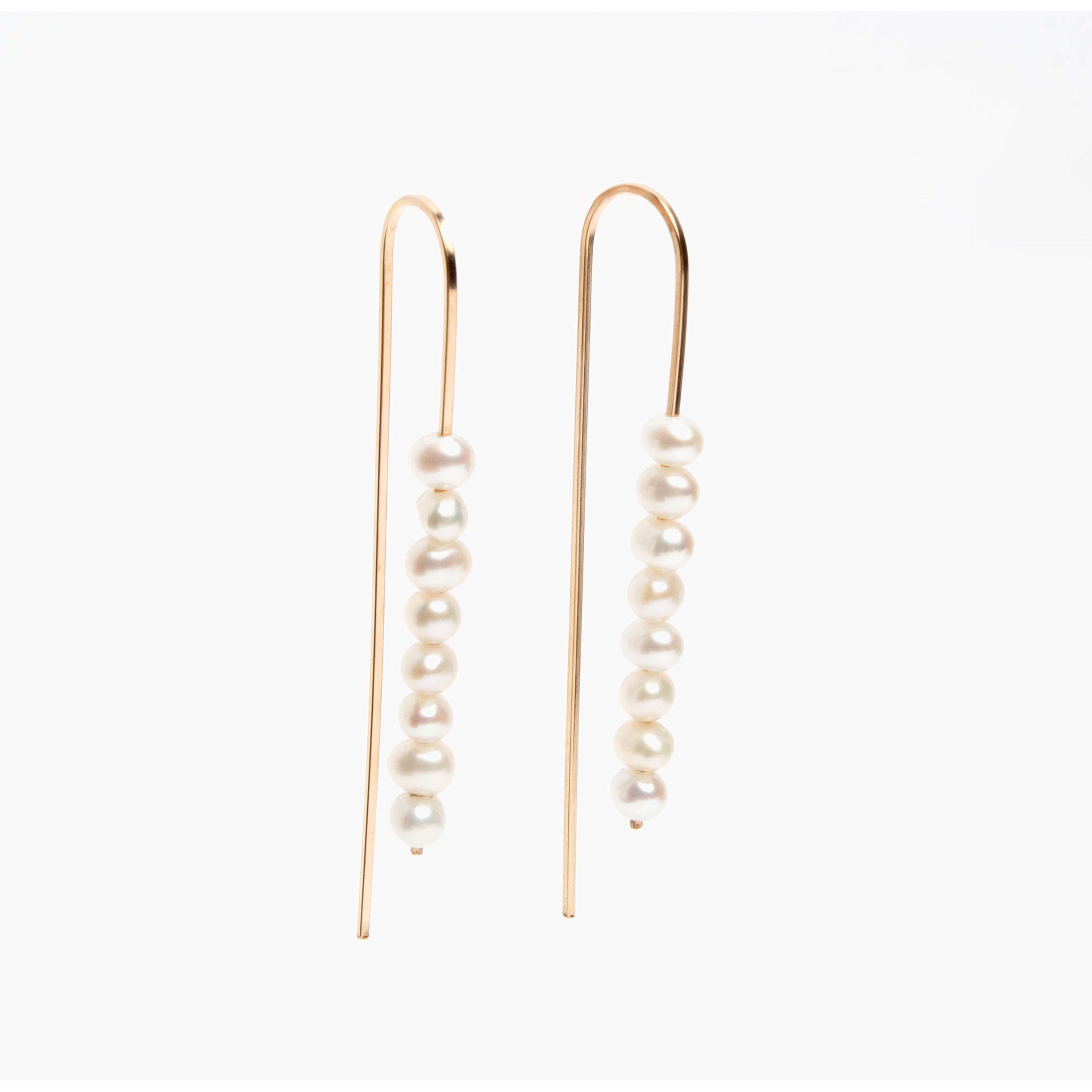 Long Arc Threader Earrings with Multiple Small Pearls