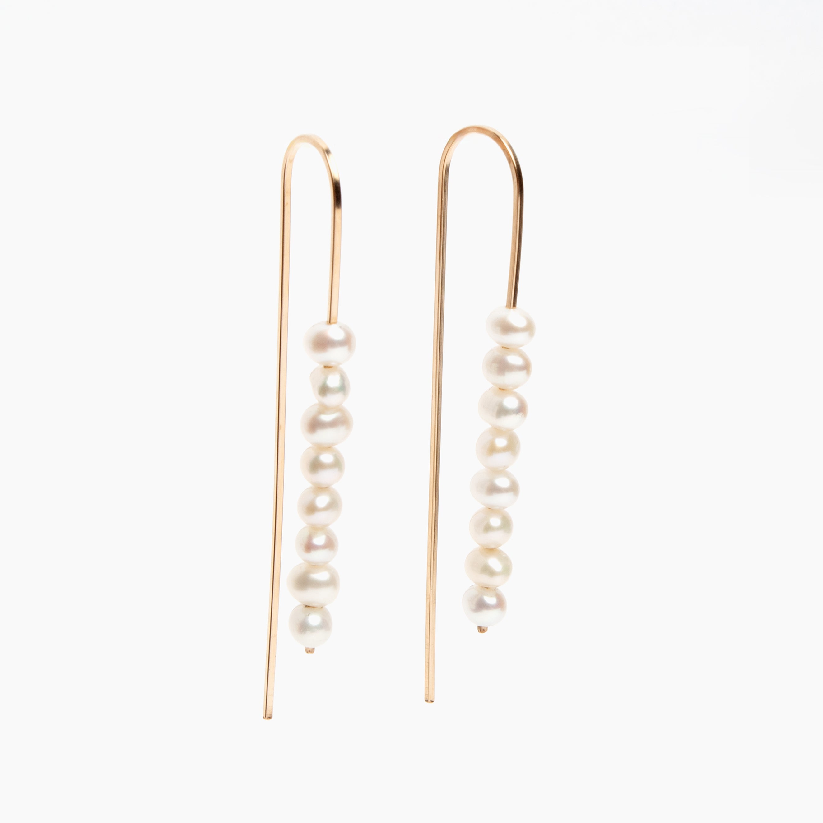 Long Arc Threader Earrings with Multiple Small Pearls