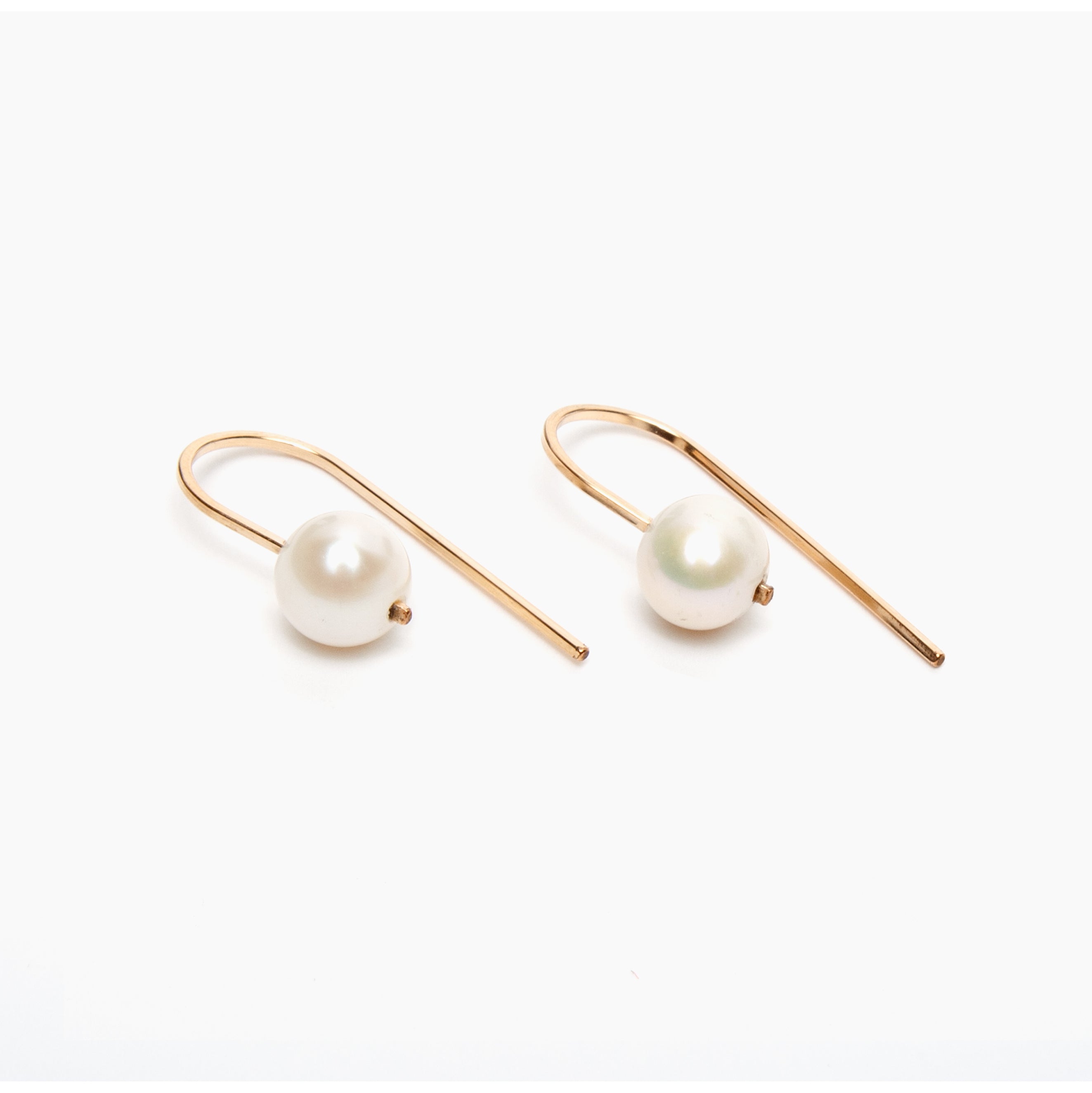 Short Arc Threader Earrings with Large Pearl
