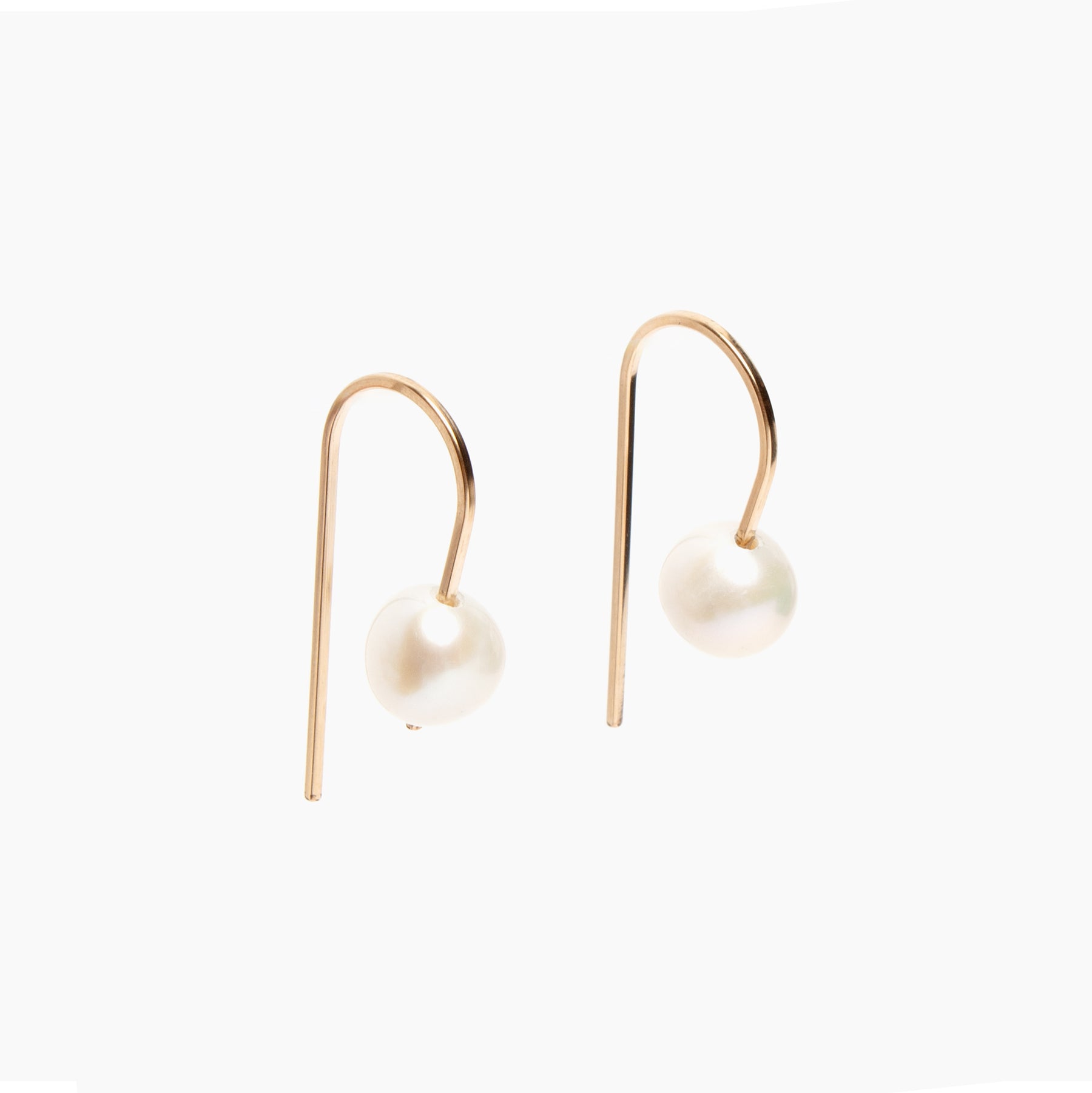 Short Arc Threader Earrings with Large Pearl