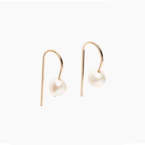 Short Arc Threader Earrings with Large Pearl