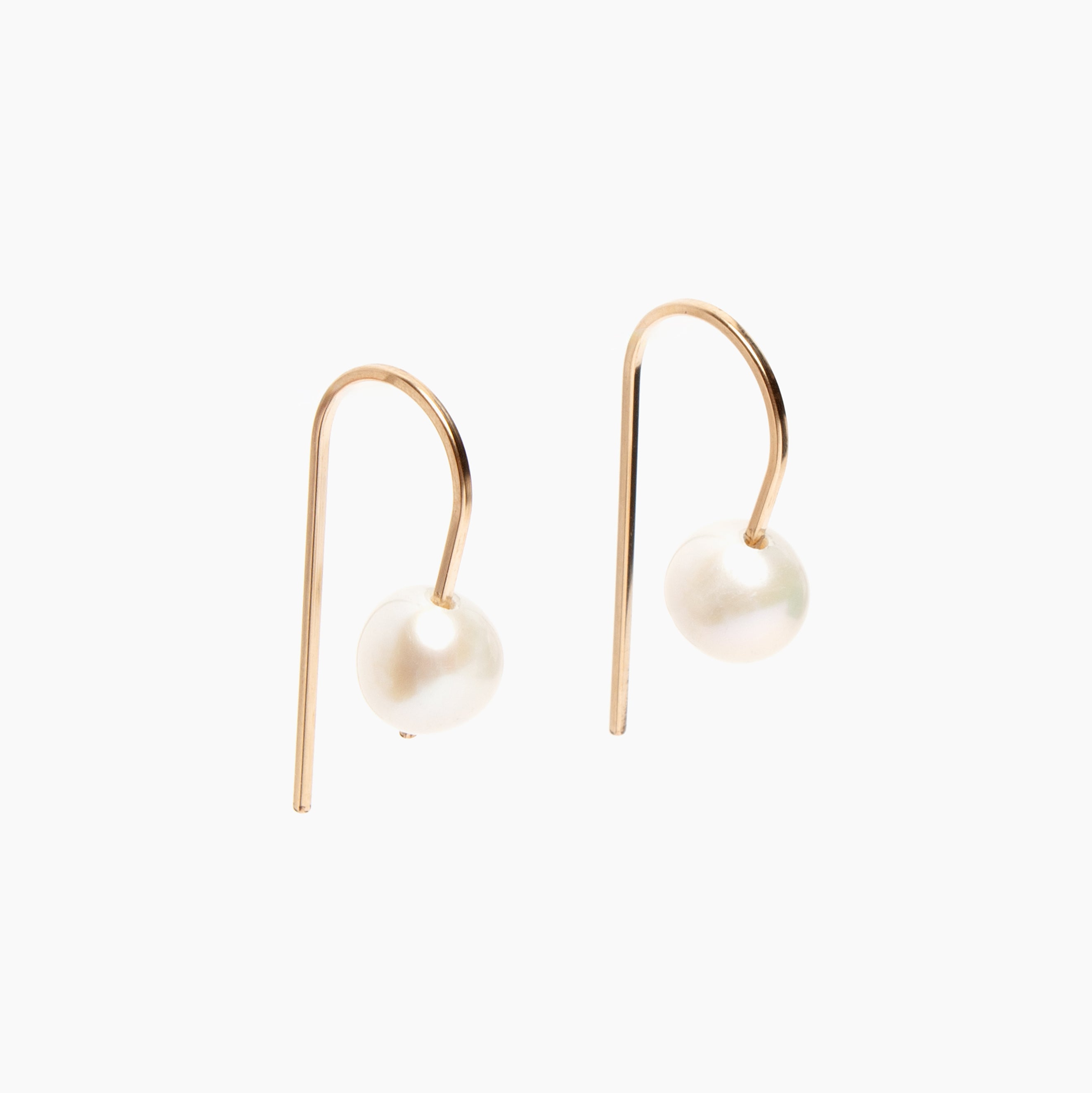 Short Arc Threader Earrings with Large Pearl