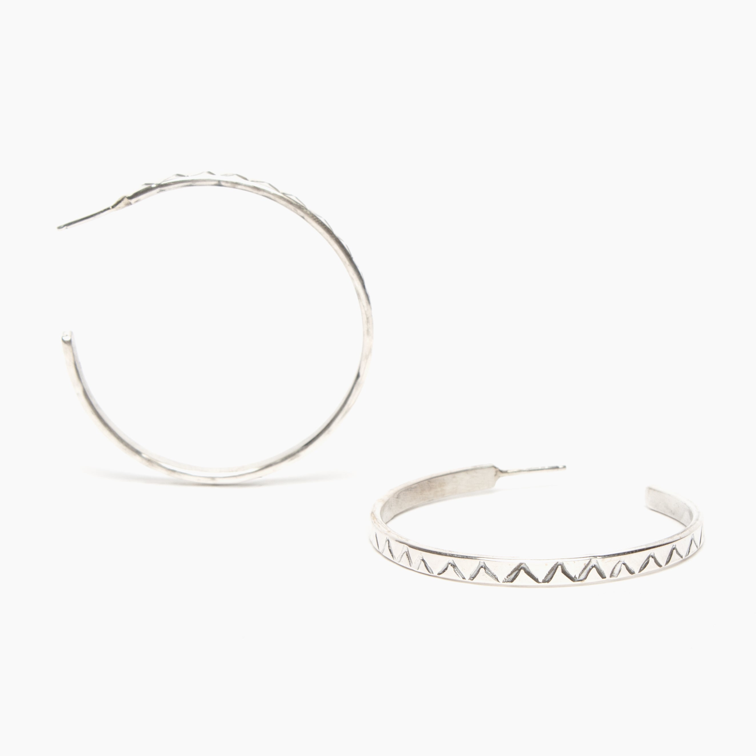 Large Stamped Sterling Silver Hoop