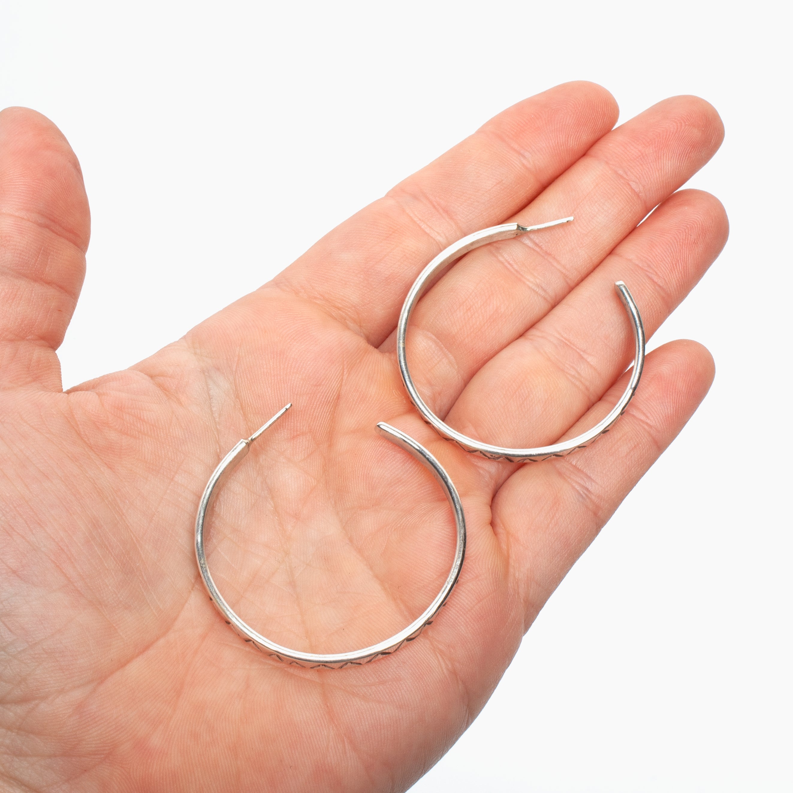 Large Stamped Sterling Silver Hoop