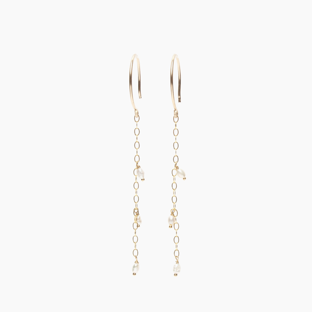 Long Dangle Triple Small Pearl Earrings