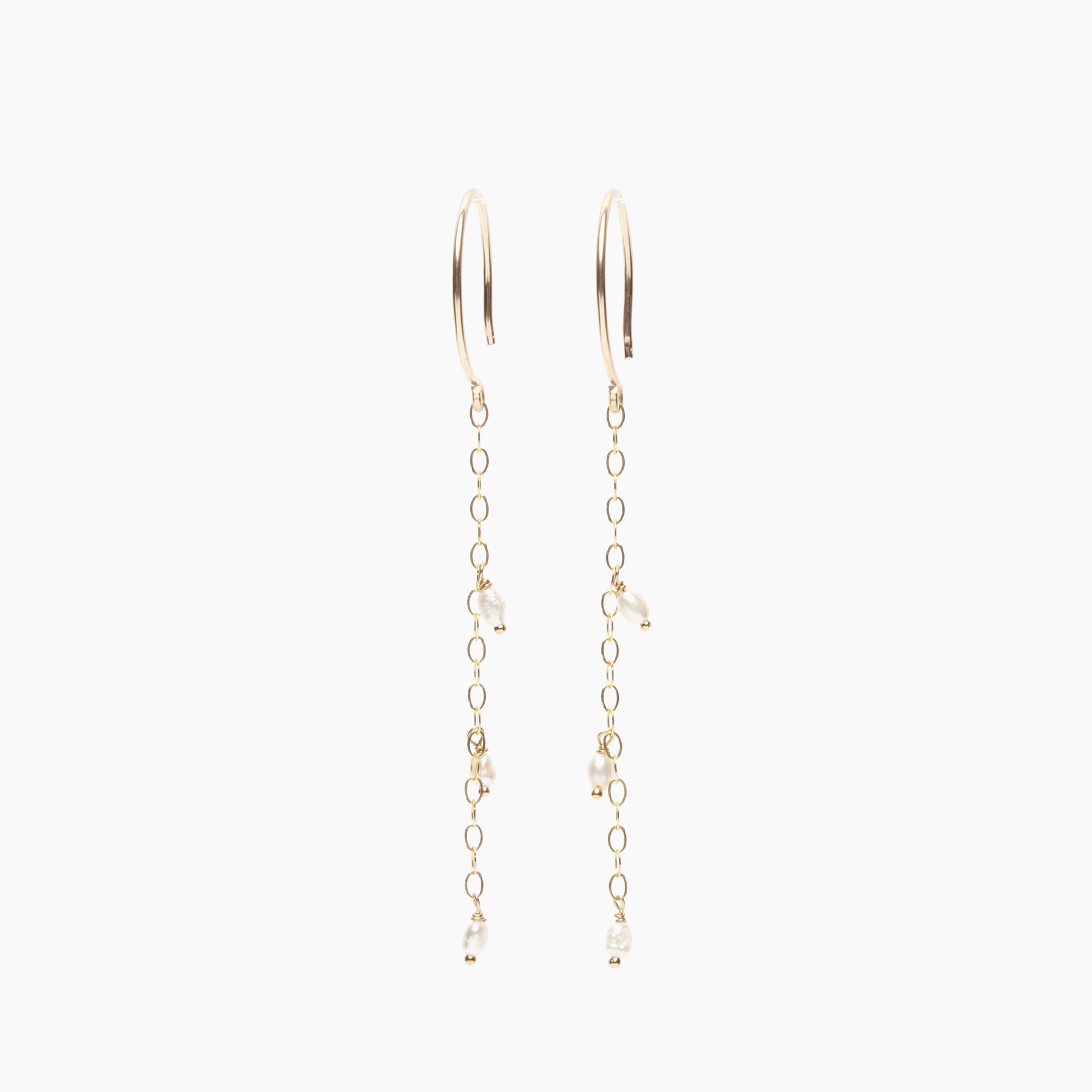 Long Dangle Triple Small Pearl Earrings