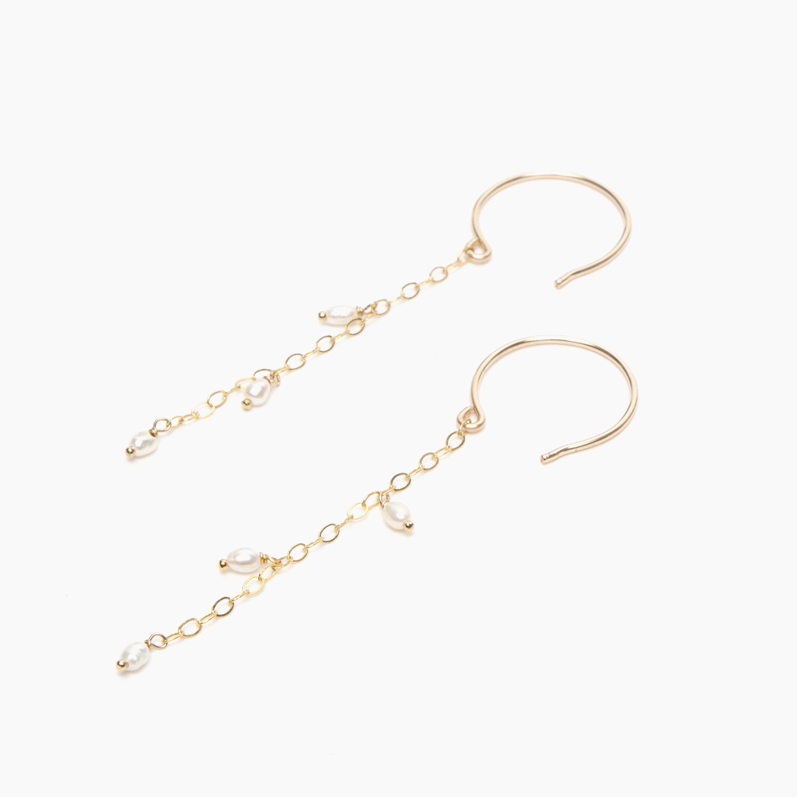 Long Dangle Triple Small Pearl Earrings