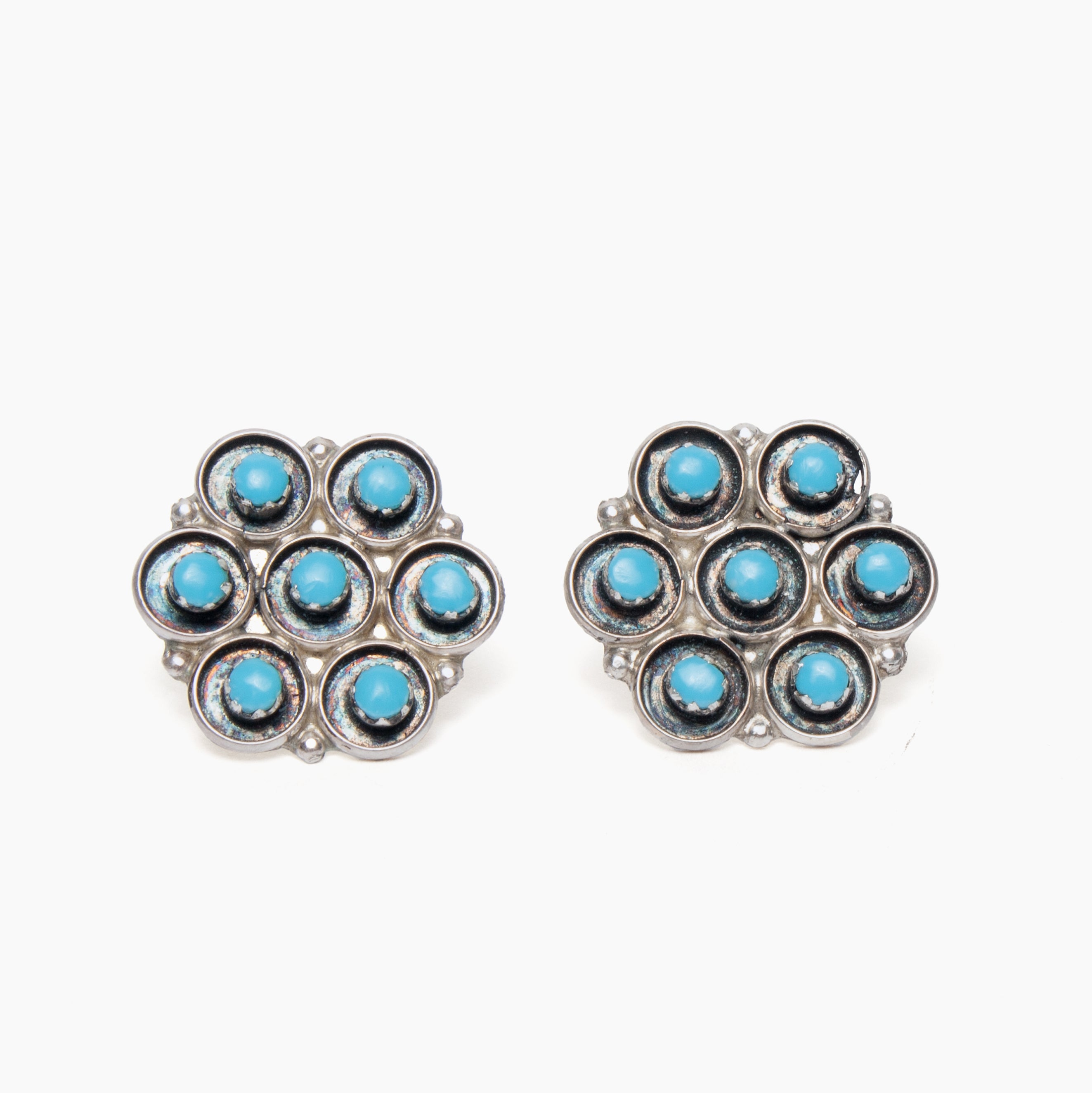 Marlinda Booqua Zuni Turquoise Cluster Stud Earrings
