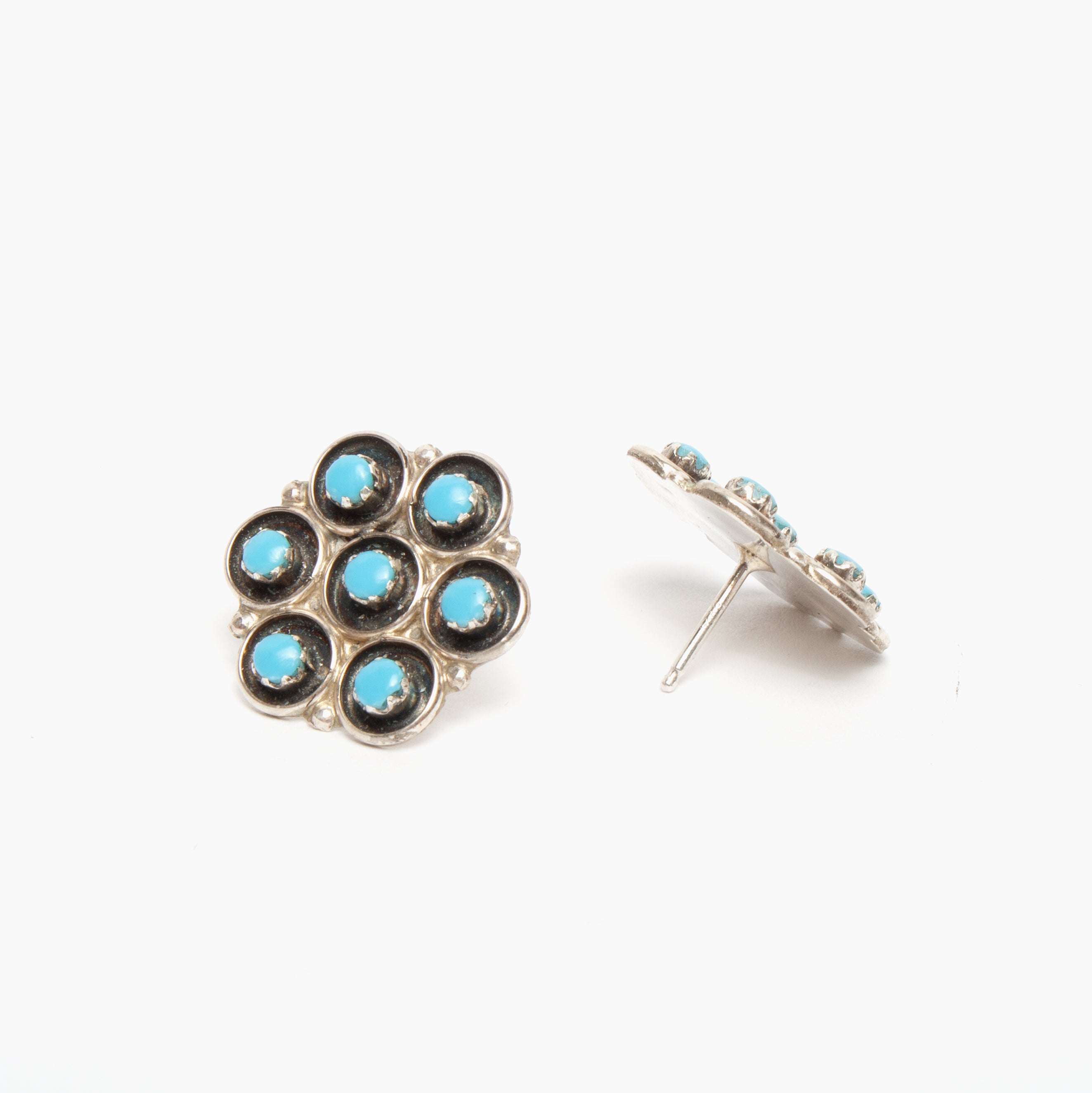 Marlinda Booqua Zuni Turquoise Cluster Stud Earrings