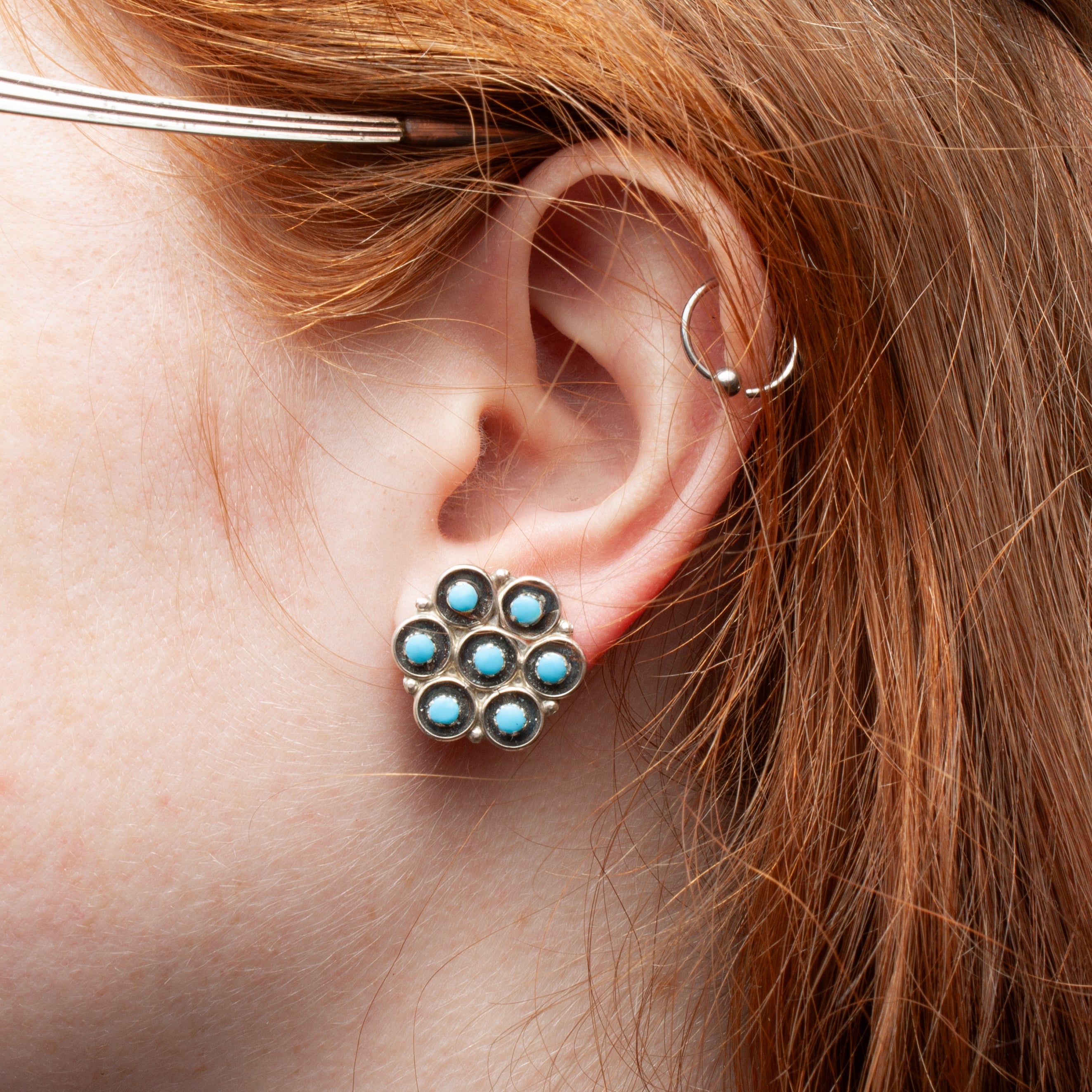 Marlinda Booqua Zuni Turquoise Cluster Stud Earrings