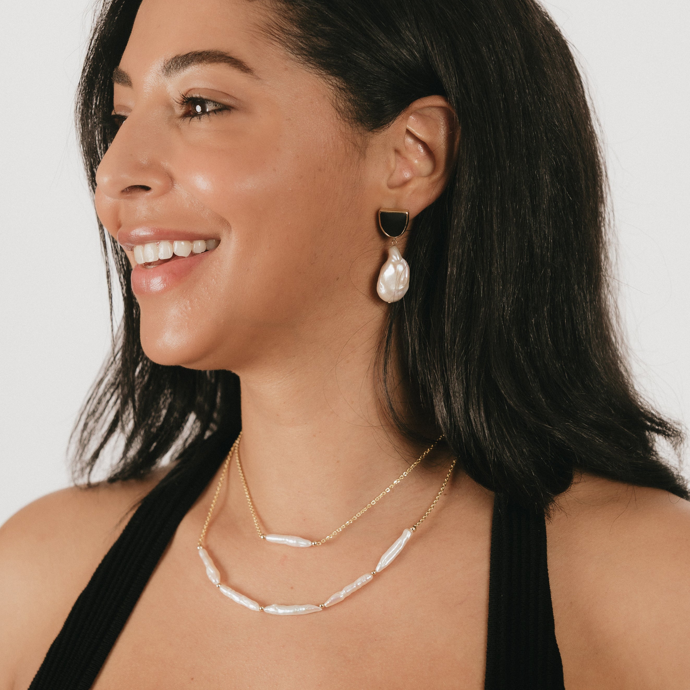 Somni Baroque Pearl Obsidian Drop Earrings