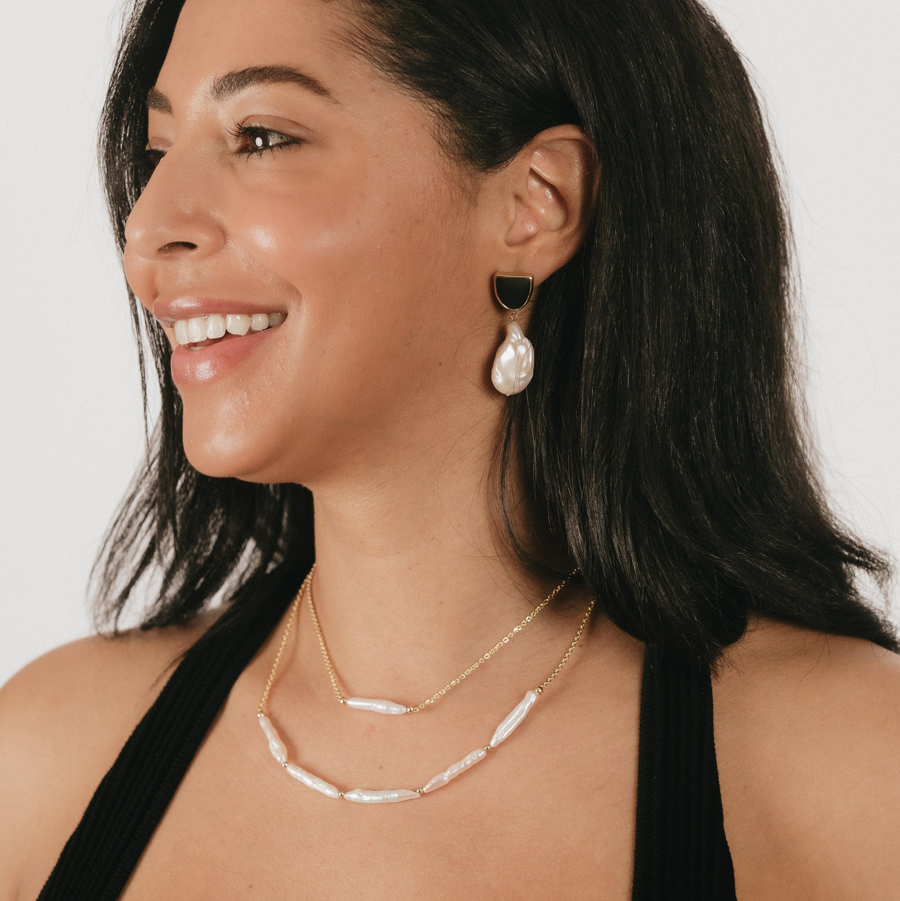 Somni Baroque Pearl Obsidian Drop Earrings