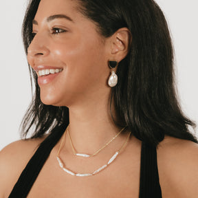 Somni Baroque Pearl Obsidian Drop Earrings