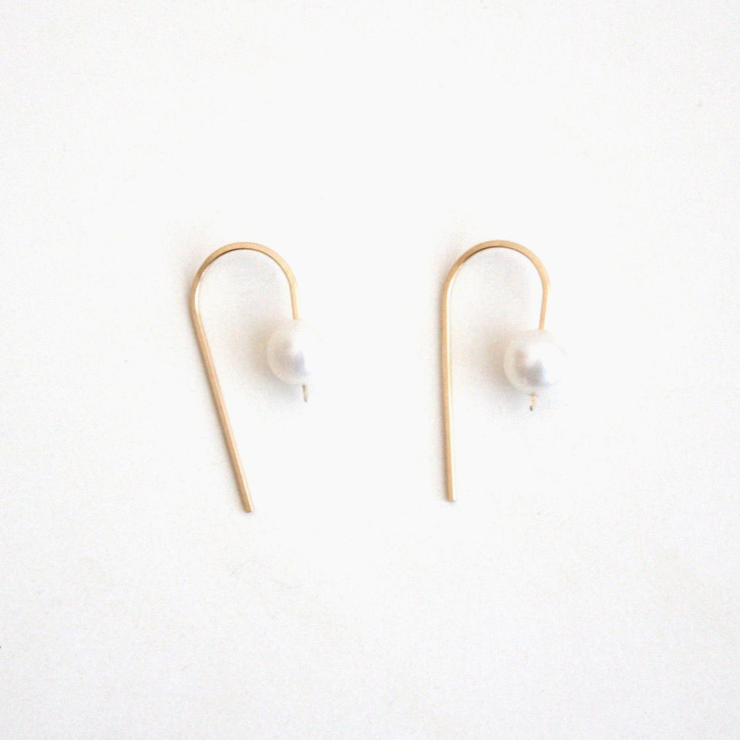 Short Arc Threader Earrings with Large Pearl