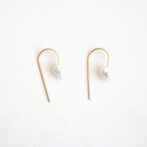 Short Arc Threader Earrings with Large Pearl