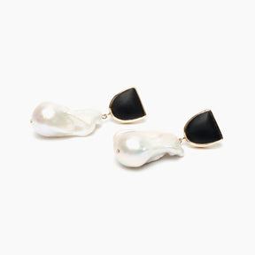 Somni Baroque Pearl Obsidian Drop Earrings