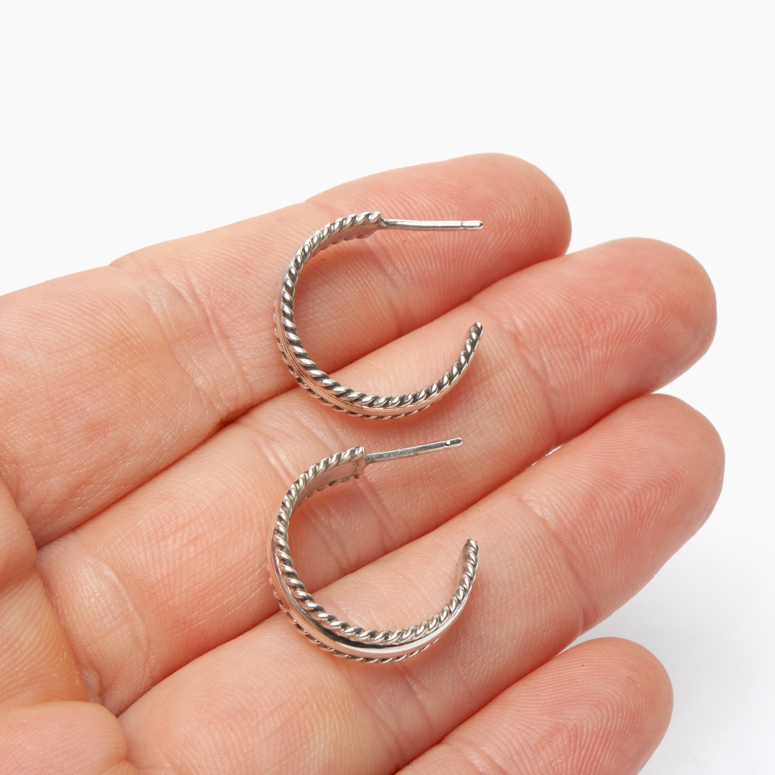 Sterling Silver Hoops with Banded Sides