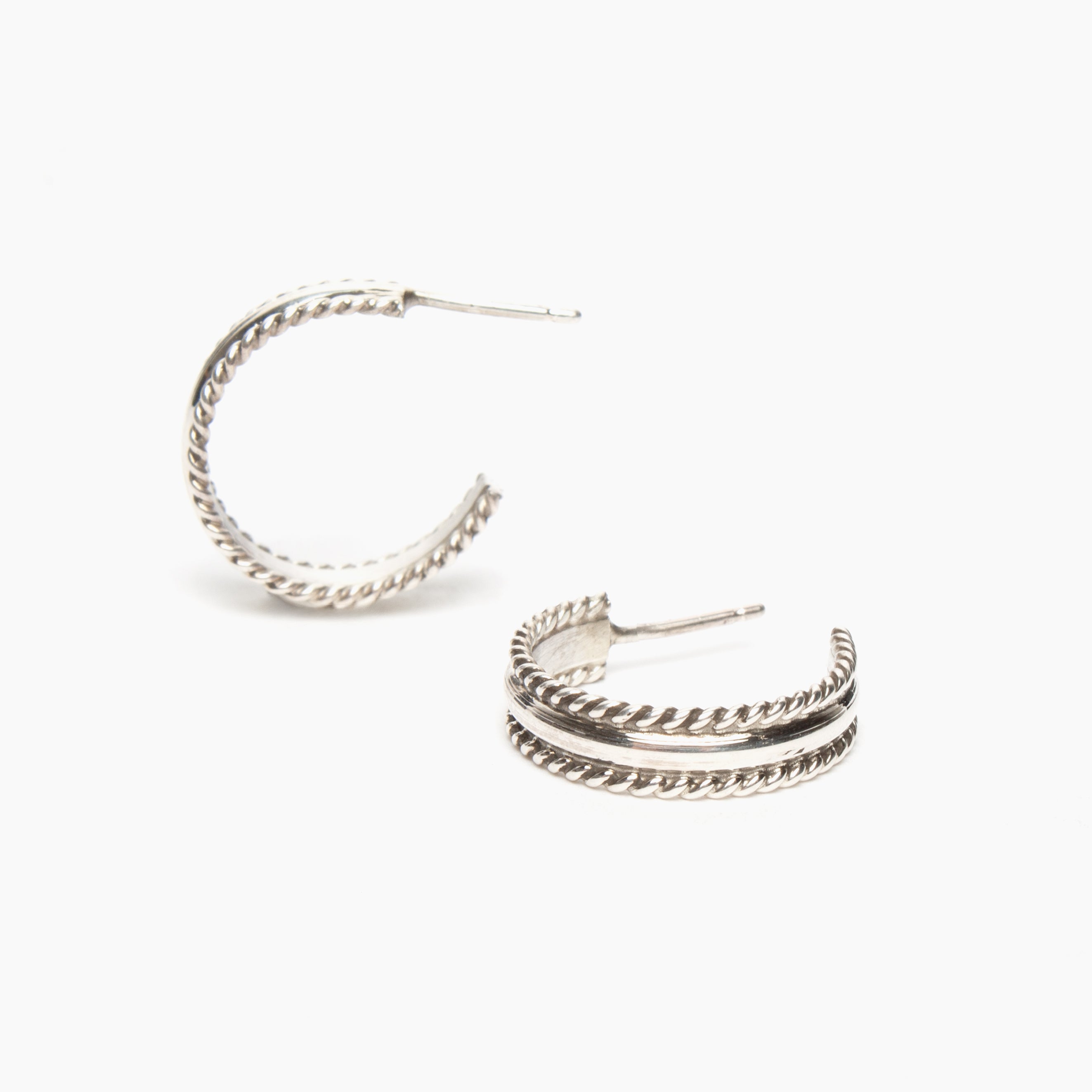 Sterling Silver Hoops with Banded Sides