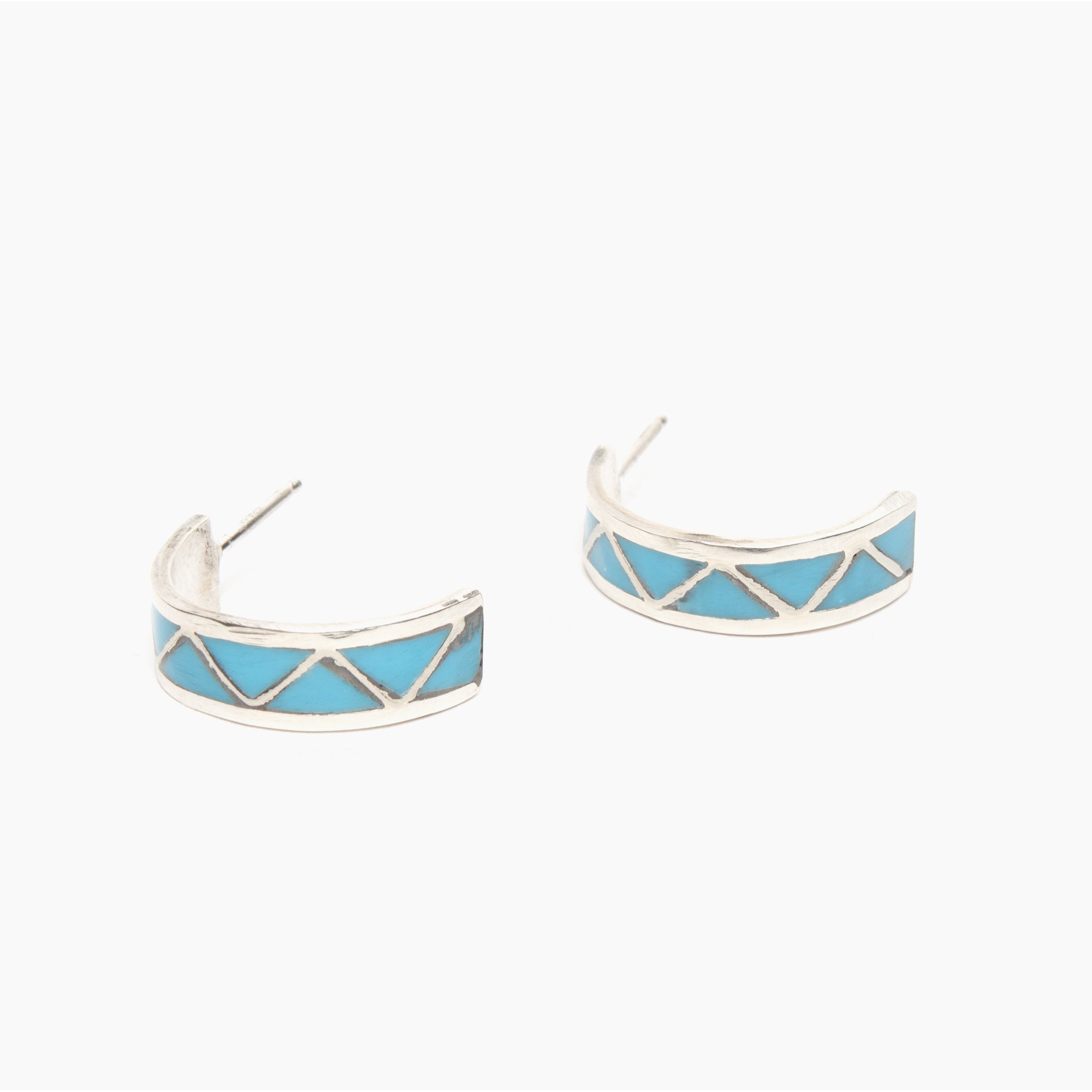 Turquoise Triangle Inlay Half Hoop Earrings