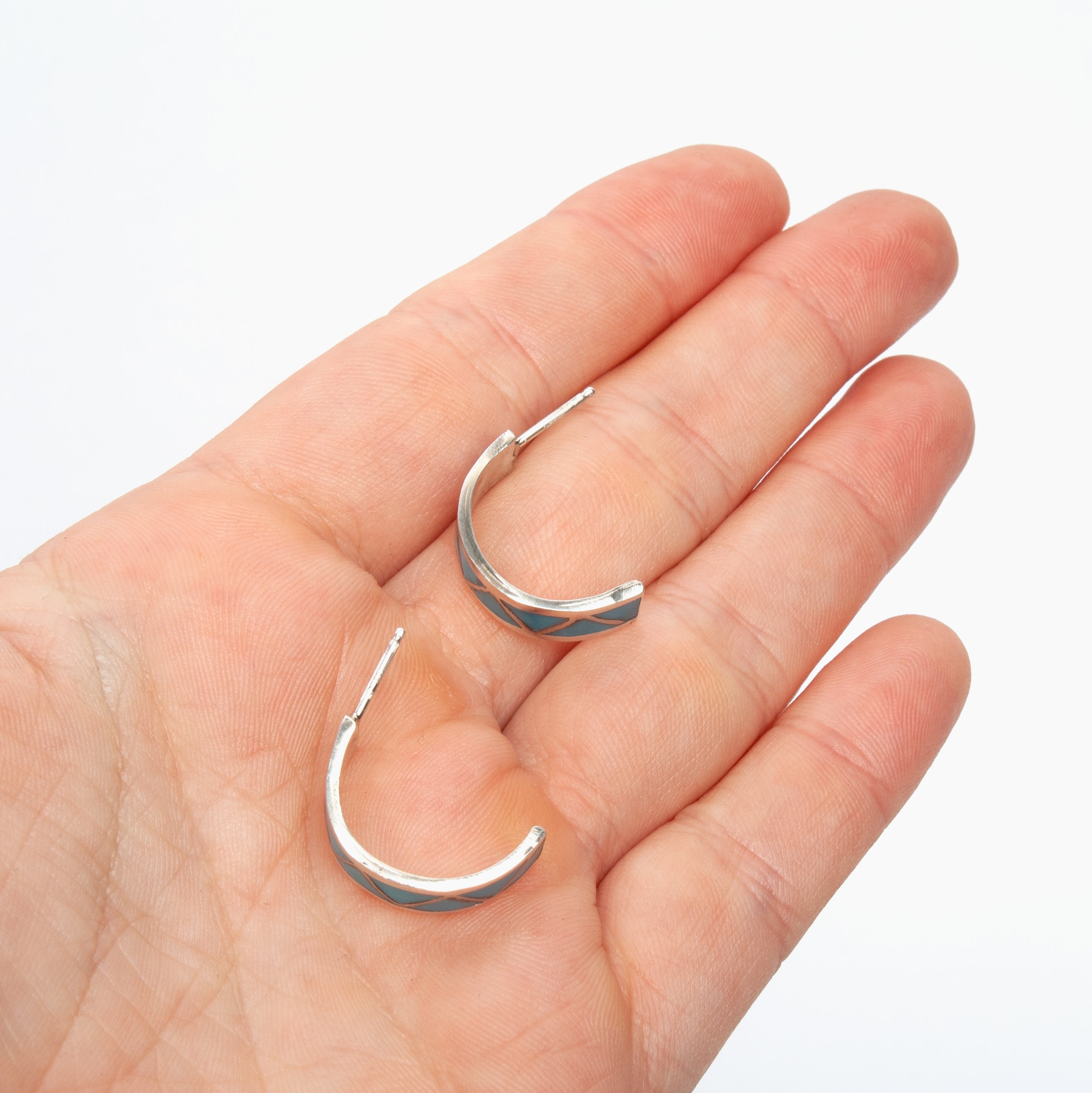 Turquoise Triangle Inlay Half Hoop Earrings