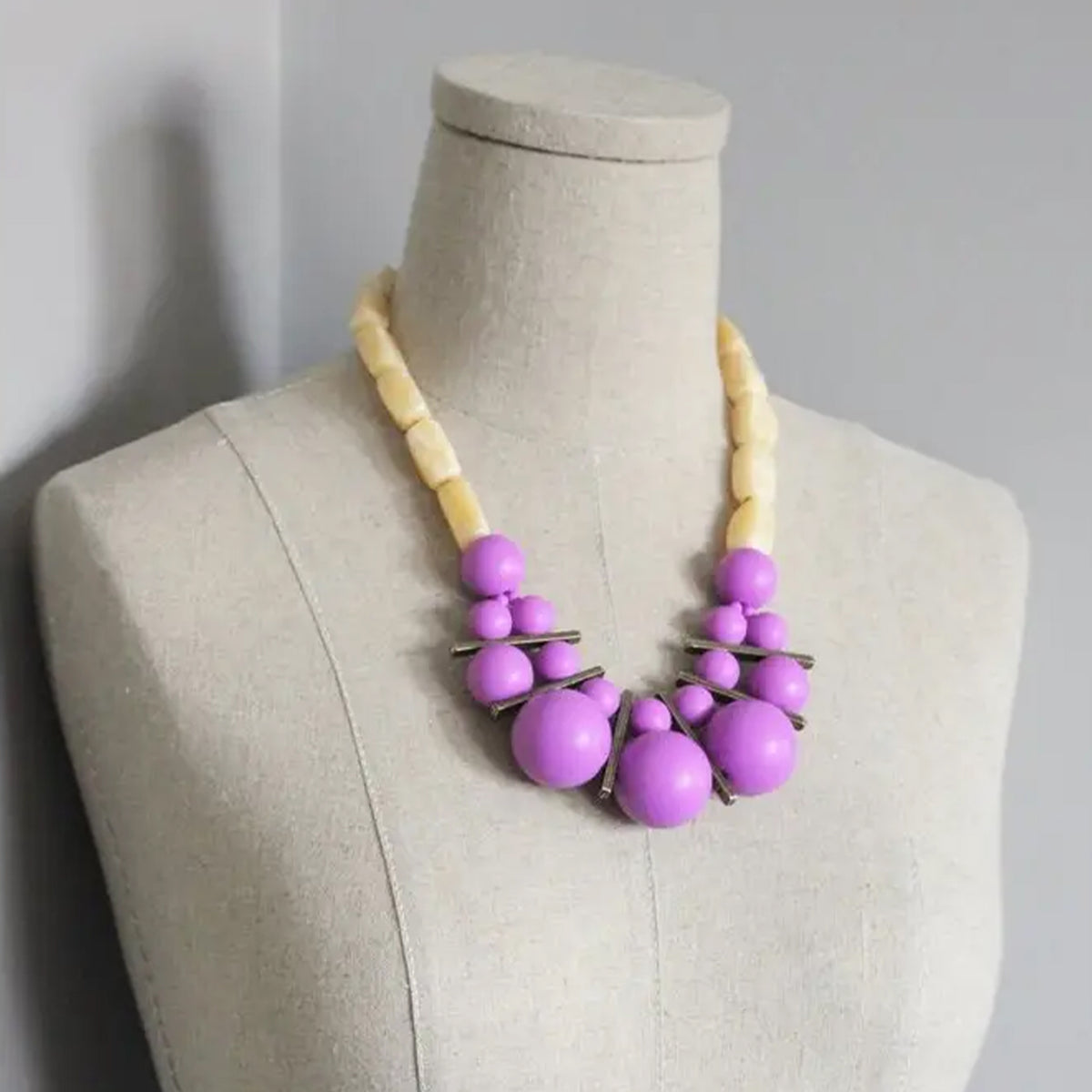 Yellow Stone and Purple Acrylic Necklace