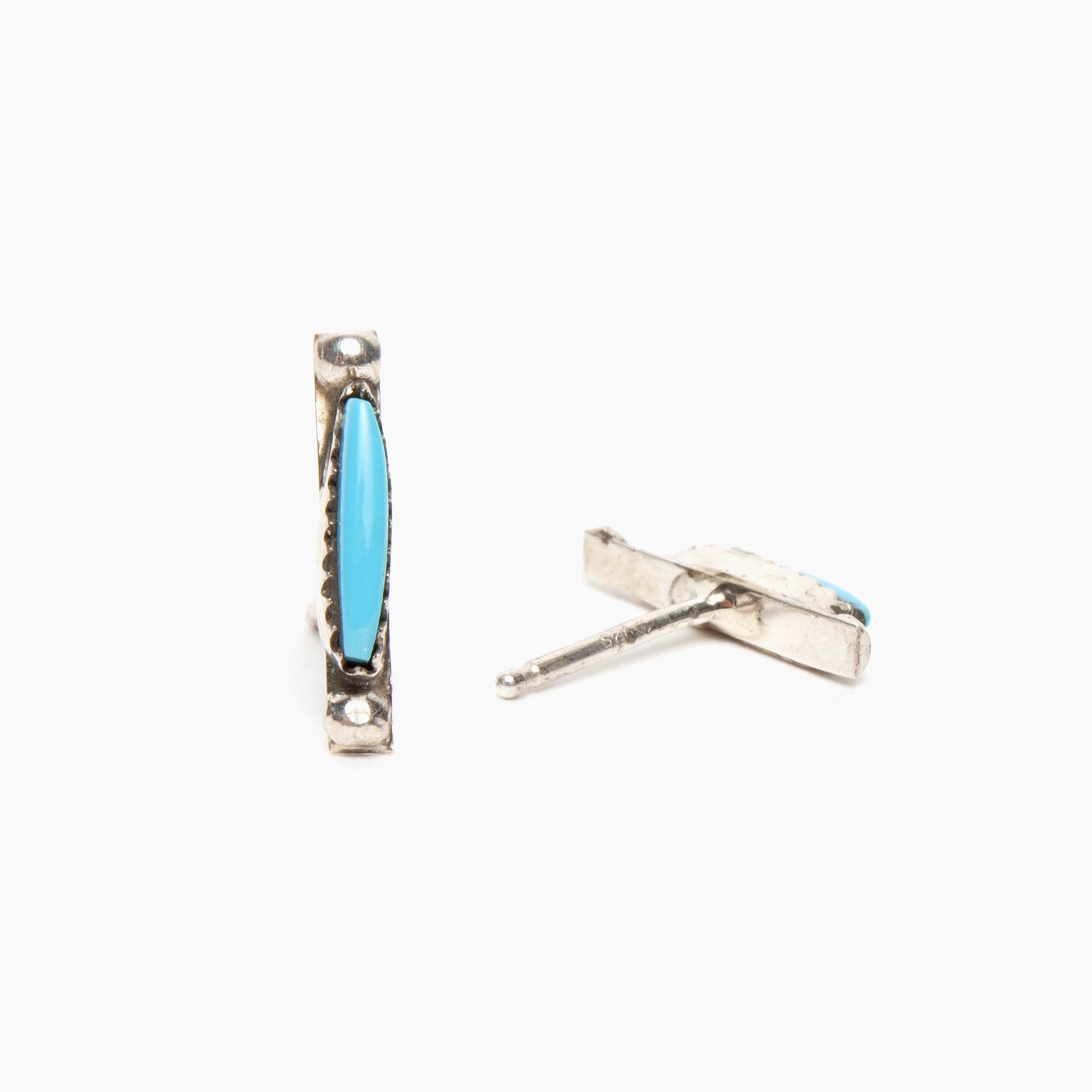 Zuni Turquoise Needlepoint Slim Stud Earrings