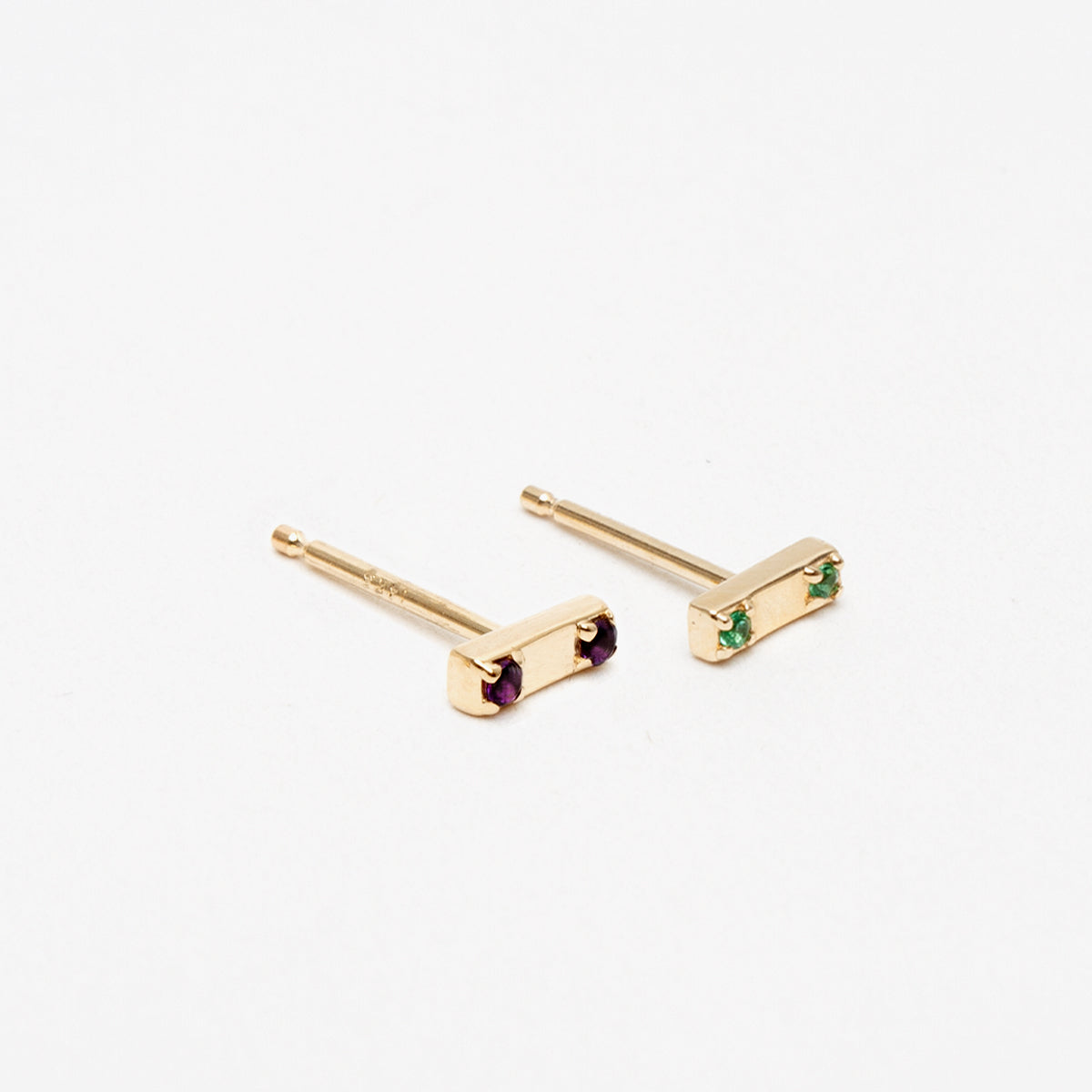 Two Stone Bar Stud Earrings