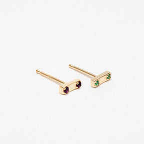 Two Stone Bar Stud Earrings