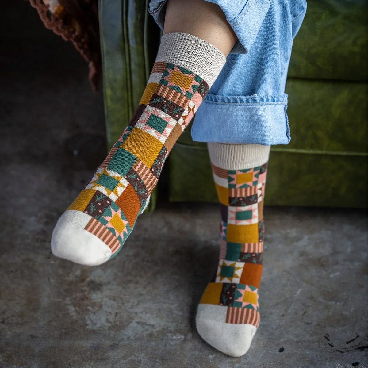 Dolly’s Patchwork Crew Sock in Wheat