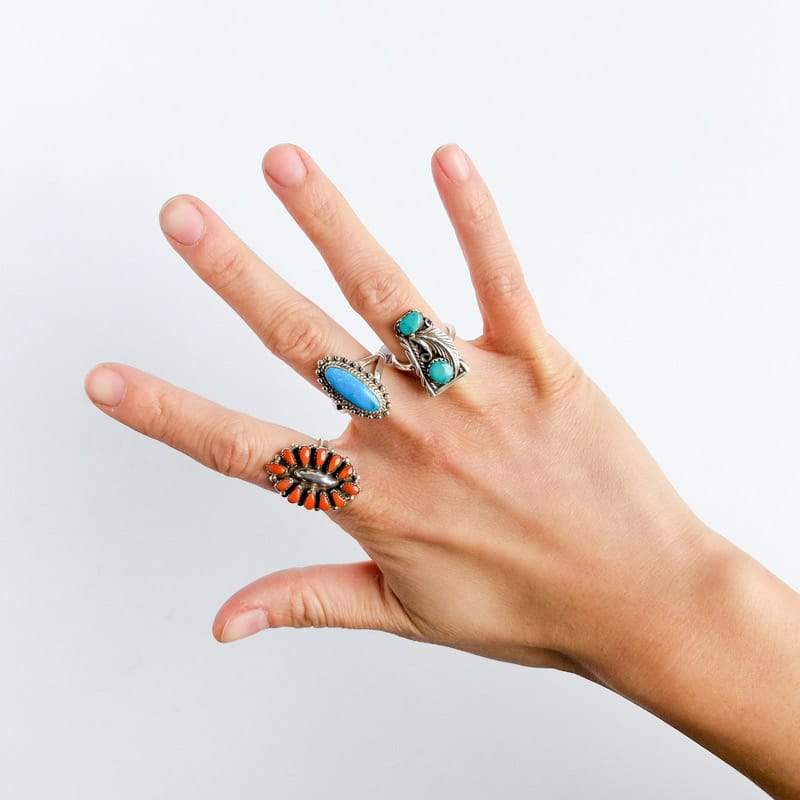 Floral Setting Rectangular Turquoise Ring Size 5