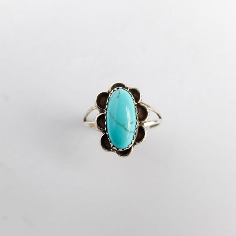 Turquoise Ring with Floral Setting Size 7.5