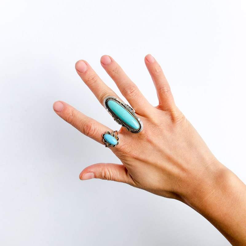 Turquoise Ring with Floral Setting Size 7.5