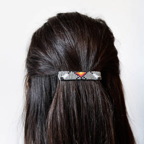 Navajo Beaded Hair Clip Set in Grey with Teepees
