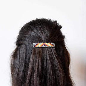 Navajo Beaded Hair Clip Set in Grey with Vee Motif