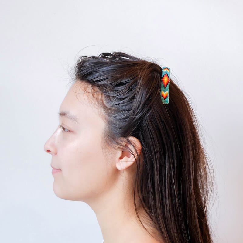 Navajo Beaded Hair Comb Set in Aqua with Diamond Motif