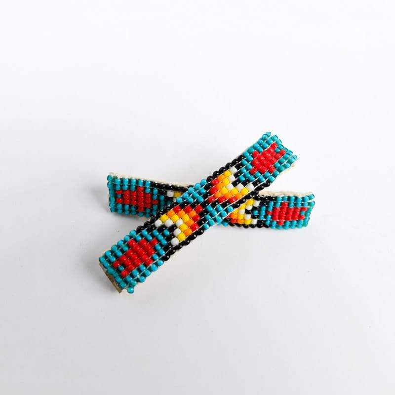 Navajo Beaded Hair Clip Set in Aqua with Red Arrows