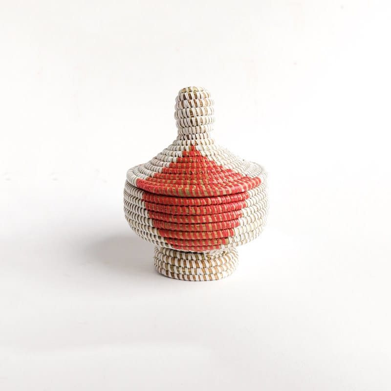 Small Lidded Senegal Basket with Red Accents